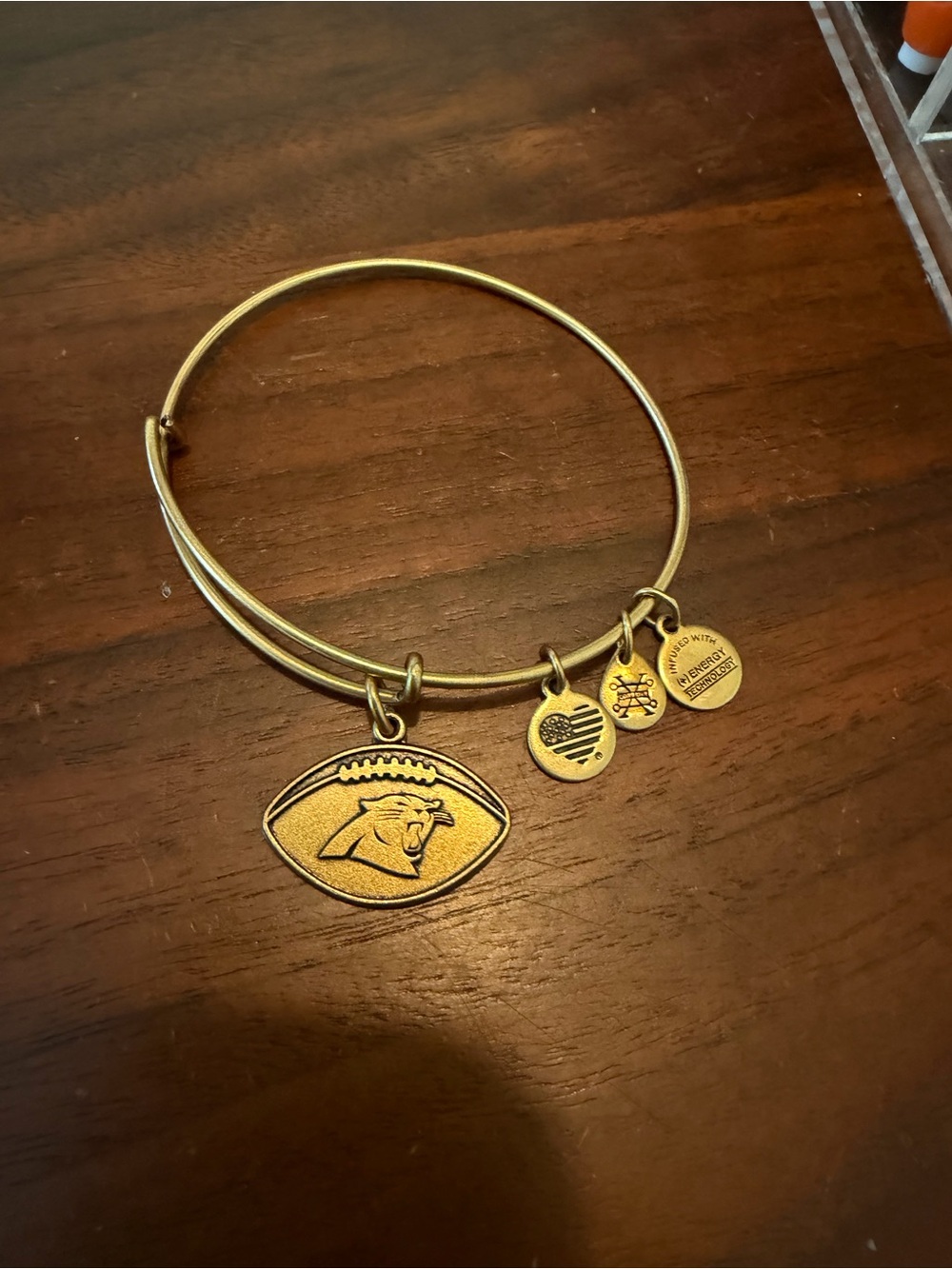 Alex and Ani Gold Football Charm Bangle Bracelet- Carolina Panthers NFL